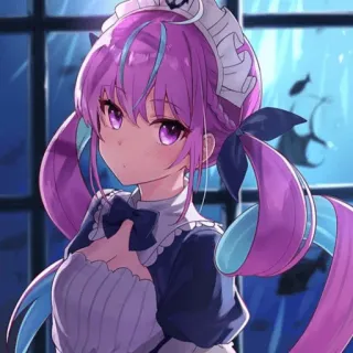 🔮 Minato Aqua Anime, Vtuber, Minato Aqua, Hololive, Gadis anime, Idol, Rambut ungu, Maid telegram sticker