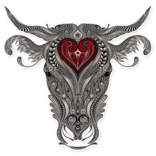 👹 cow, animal, illustration, heart, decorative, intricate, artwork telegram sticker
