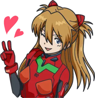 😍 Asuka Langley Sohryu Neon Genesis Evangelion Anime, Fille, Paix, Evangelion, Clin d'œil, Rouge telegram sticker