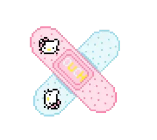 ❌ Hello Kitty OUCH Hello Kitty, пластырь, милый, каваий, пиксель арт, пастельный, розовый, голубой telegram sticker