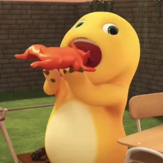 🧬 dinosaure, dessin animé, manger, orange whatsapp sticker