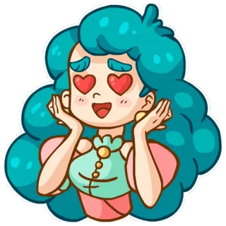 😍 Dessin animé, Amour, Coeur dans les yeux, Mignon, Femme, Fille telegram sticker