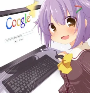 😶 Just fucking Google it Anime, Ragazza, Computer, Internet, Meme, Offensivo telegram sticker