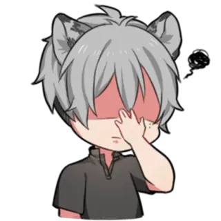 😑 Аниме, Кот, Уши, Милый, Грустный, Аниме парень, Чиби telegram sticker