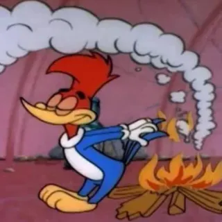 🔥 Woody Woodpecker การ์ตูน, วู้ดดี้ วู้ดเพ็คเกอร์, แอนิเมชั่น, ไฟ, นกหัวขวาน telegram sticker