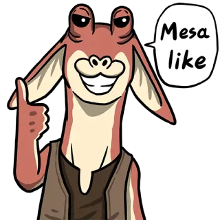 👍 Jar Jar Binks Star Wars Mesa like Jar Jar Binks, Star Wars, Mesa like, Gungan, thumbs up, cartoon, character telegram sticker