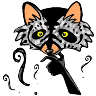 😕 procione, animale, sticker, illustrazione, nero, bianco, mano, domanda telegram sticker