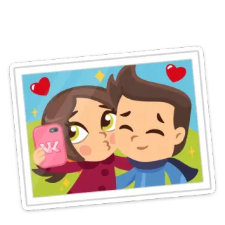 💖 liebe, paar, selfie, cartoon, herzen, romantisch whatsapp sticker