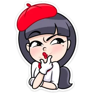 🤔 мультфильм, берет, женщина, девушка, милый, искусство telegram sticker