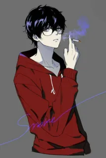 🚬 sigaretta, fumare, occhiali, anime, felpa con cappuccio, rosso telegram sticker
