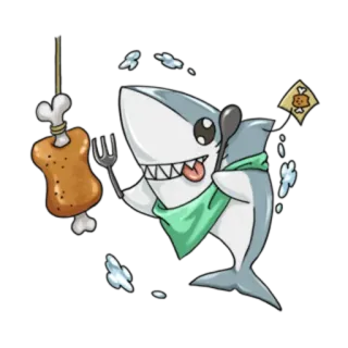 😀 requin, nourriture, repas, fourchette, cuillère, mignon, dessin animé telegram sticker