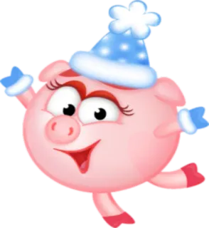 🤗 Kreskówka, Świnia, Uroczy, Różowy, Zima, Czapka telegram sticker