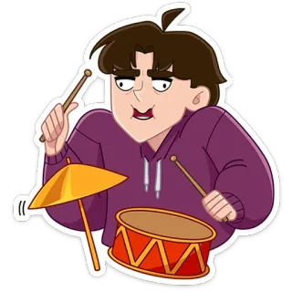🥁 การ์ตูน, มือกลอง, เพลง, กลอง, เครื่องดนตรี telegram sticker