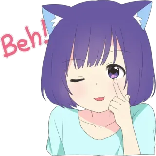 😊 Beh! Anime, Orelhas de gato, Piscadela, Fofo, Desenho animado telegram sticker