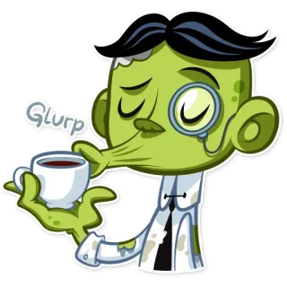 ☕ Glurp drinking, coffee, cartoon, monocle, glurp whatsapp sticker