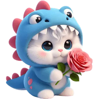 🌹 猫, 恐竜, かわいい, カワイイ, 動物, バラ, コスチューム, 漫画 telegram sticker