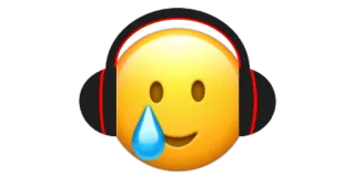 😢 эмодзи, наушники, плачущий, грустный, желтый, лицо telegram sticker