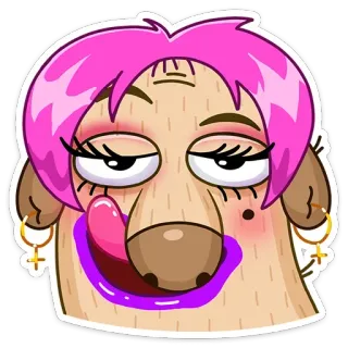 😛 kartun, lucu, llama, rambut merah muda, makeup, konyol, crossdressing whatsapp sticker