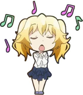 🎶 Anime, Chibi, Cantando, Notas musicales, Lindo, Dibujos animados, Rubio, Mujer telegram sticker