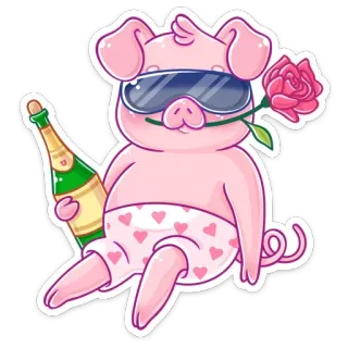 🍾 schwein, cartoon, rose, flasche, sonnenbrille, rosa, süß, tier telegram sticker