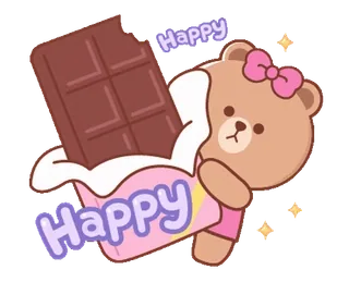 ⭐ Happy медведь, шоколад, счастливый, милый, каваи, мультфильм telegram sticker