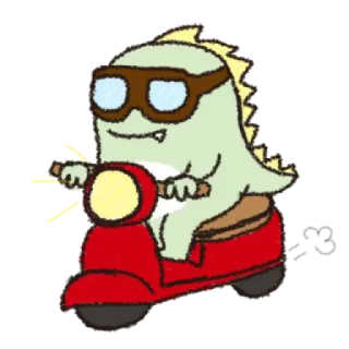 😎 dinosaurio, patinete, dibujos animados, mono, monstruo, transporte, montar telegram sticker