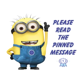 👆 PLEASE READ THE PINNED MESSAGE มินเนี่ยน, ข้อความ, อ่าน, ปักหมุด, การ์ตูน, สติกเกอร์ telegram sticker