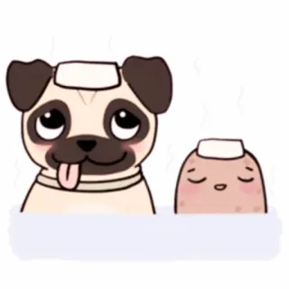 💭 mopshond, hond, aardappel, schattig, kawaii, bad, spa whatsapp sticker