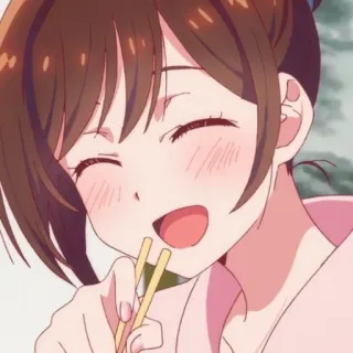 ✨ Anime, Fille, Manger, Joyeux, Baguettes telegram sticker