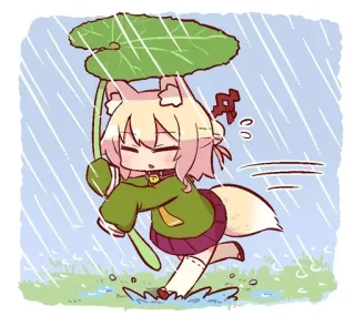 ☔️ Anime, Renard, Fille, Pluie, Mignon, Kawaii, Chibi telegram sticker