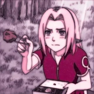 🎦 Sakura Naruto @pudinsamaaaaa anime, sakura, naruto, cartoon, eating, lunchbox telegram sticker