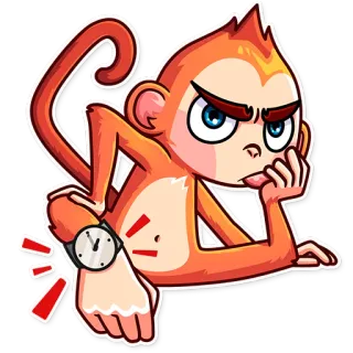 ⌚ singe, dessin animé, animal, montre, impatient, attente telegram sticker