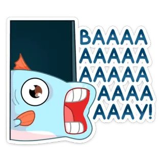 😲 BAAAAAAAAAY! ปลา, การ์ตูน, สัตว์, สีน้ำเงิน, กรีดร้อง, มีม, ตลก, สติกเกอร์ telegram sticker