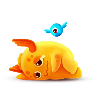 😢 Cartone animato, Carino, Mostro, Arancione, Blu, Animale telegram sticker