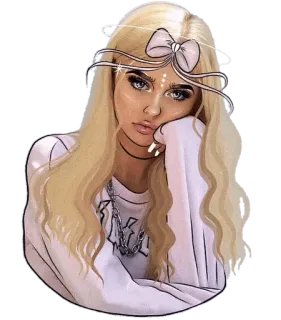 😔 금발, 소녀, 귀여운, 초상화, 일러스트, 그림, 애니메이션 telegram sticker