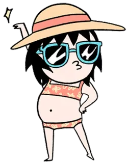 ⛱ Kartun, Pantai, Musim panas, Kacamata hitam, Topi, Baju renang telegram sticker