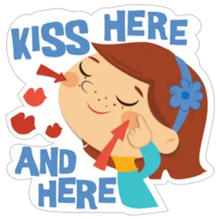 💋 KISS HERE AND HERE pocałunek, dziewczyna, słodkie, policzek, kreskówka, serce, miłość telegram sticker