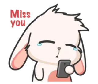 😞 Miss you coelho, triste, saudades, fofo, coelho, telefone, desenho animado telegram sticker