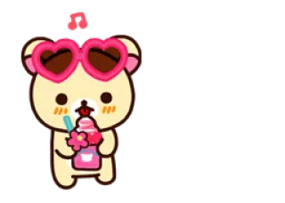 😎 หมี, น่ารัก, เครื่องดื่ม, การ์ตูน, แว่นกันแดดรูปหัวใจ telegram sticker