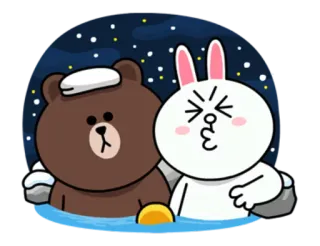 💑 Brown (bear) หมี, กระต่าย, การ์ตูน, น่ารัก, ตลก, LINE Friends telegram sticker