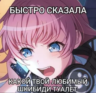 🤩 БЫСТРО СКАЗАЛА 
КАКОЙ ТВОЙ ЛЮБИМЫЙ 
ШКИБИДИ ТУАЛЕТ anime, question, russian, meme telegram sticker