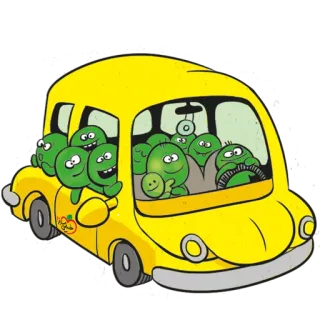 😄 Apple Ride kartun, hijau, kuning, apel, kendaraan, perjalanan telegram sticker