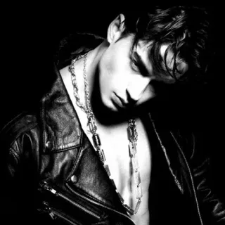 😒 man, leather jacket, necklace, portrait, male, fashion telegram sticker