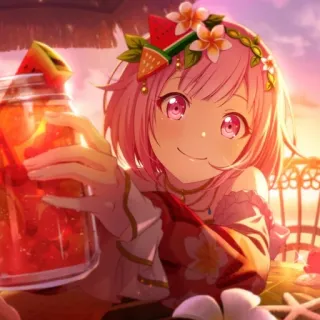 😃 anime girl, summer, drink, watermelon, cute whatsapp sticker