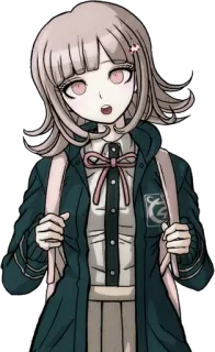 🌟 Chiaki Nanami Danganronpa Anime, Video game, Estudante, Mochila, Cabelo rosa, Fofo telegram sticker