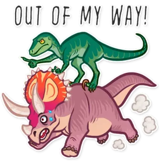 🏃 OUT OF MY WAY! 恐竜, トリケラトプス, 漫画, 爬虫類, 面白い telegram sticker