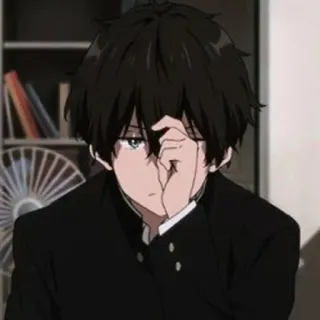 🎐 anime, ragazzo, triste, uniforme scolastica, capelli neri, piangere telegram sticker