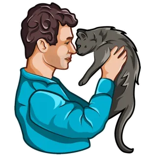 😻 แมว, ผู้ชาย, สัตว์เลี้ยง, สัตว์, มิตรภาพ, ในบ้าน whatsapp sticker