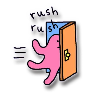 🏃 rush rush 急ぎ, スピード, ランニング, 緊急, ドア, ピンク, 抽象 telegram sticker