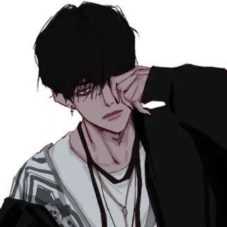 🚬 Anime, Manga, Chłopak, Smutny, Sztuka, Szkic telegram sticker